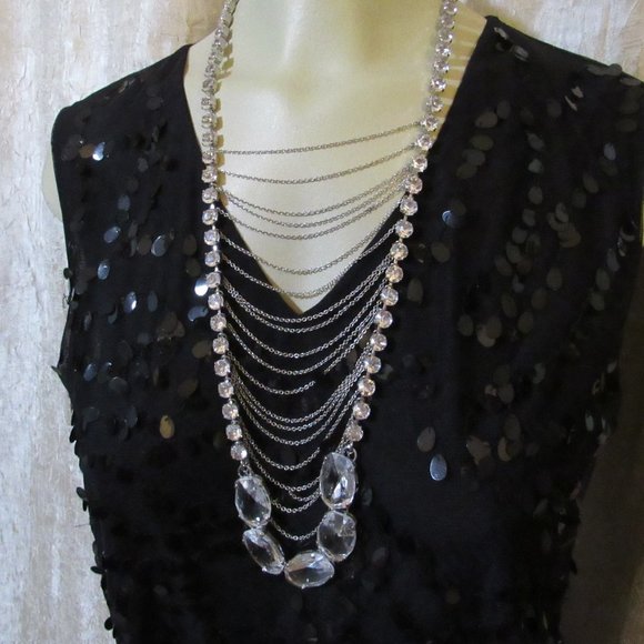 Long BOLD Rhinestone Chain Statement Necklace EUC - Picture 4 of 13